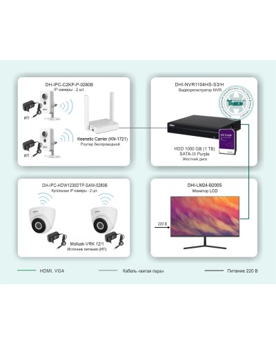 ТСН-029. Беспроводная система видеонаблюдения на основе IP-камер Dahua с использованием Wi-Fi технологии. Dahua в Йошкар-Оле