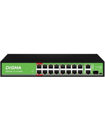 DSP216F-1G-1C-R300 (L2) 16х100Мбит/с 1х1Гбит/с 1хКомбо(1000BASE-T/SFP) 16PoE 16PoE+ 2PoE++ 300W. Коммутатор с питанием по PoE. Digma в Йошкар-Оле