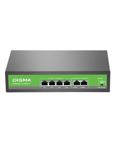 DSP204F-2F-T80 DSP204F-2F-T80 V1 (L2) 6х100Мбит/с 4PoE 4PoE+ 80W. Коммутатор с питанием по PoE. Digma в Йошкар-Оле