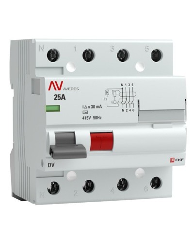 DV 4P 25А/ 30мА (AC)  AVERES (rccb-4-25-30-ac-av). Выключатели дифференциального тока (УЗО). EKF в Йошкар-Оле