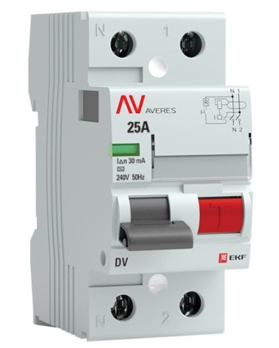 DV 2P 25А/ 30мА (AC)  AVERES (rccb-2-25-30-ac-av). Выключатели дифференциального тока (УЗО). EKF в Йошкар-Оле