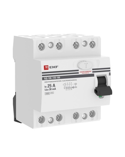 УЗО ВД-100 4P 25А 30мА тип AC эл-мех  PROxima (elcb-4-25-30-em-pro). Выключатель дифференциального тока (УЗО). EKF в Йошкар-Оле