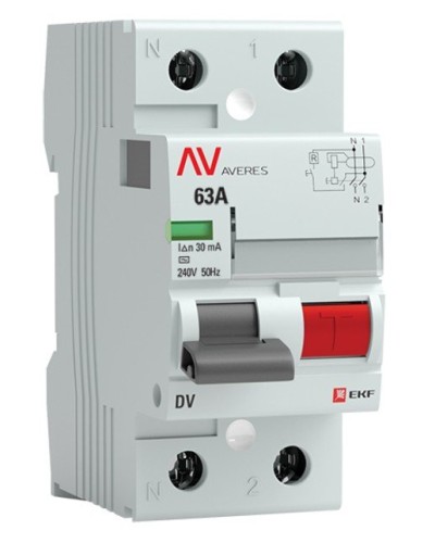 DV 2P 63А/ 30мА (AC)  AVERES (rccb-2-63-30-ac-av). Выключатели дифференциального тока (УЗО). EKF в Йошкар-Оле