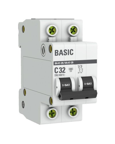 Автоматический выключатель 2P 32А (C) 4,5кА ВА 47-29 Basic (mcb4729-2-32C): Автоматический выключатель в Йошкар-Оле