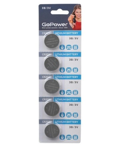 CR2032 GoPower, упак. 5 шт., БЛИСТЕР. Литиевый элемент питания. GoPower в Йошкар-Оле