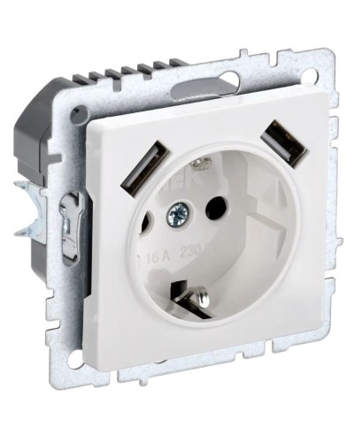 Розетка с з/к с USB A+A 2,1А РЮш10-1-БрБ белый BRITE (BR-R14-16-U21-D21-K01). Розетка с заземлением с защитными шторками, 2,1А. IEK в Йошкар-Оле
