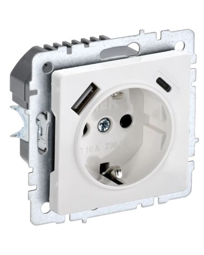 Розетка с з/к с USB A+C 18Вт РЮш11-1-БрБ белый BRITE (BR-R14-16-U22-018-K01). Розетка с заземлением с защитными шторками, 18Вт. IEK в Йошкар-Оле