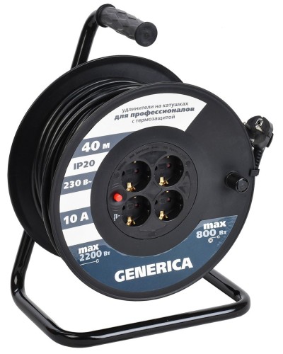УК40 4 места 2P+PE, 40м GENERICA (WKP10-10-04-40-G). Удлинитель на катушке с термозащитой, 3х1,0кв.мм. IEK в Йошкар-Оле
