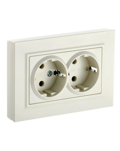 Розетка 2-местная с з/к РС12-3-БрКр бежевый BRITE (BR-R21-16-K10-F). Розетка с заземлением без защитных шторок в сборе. IEK в Йошкар-Оле