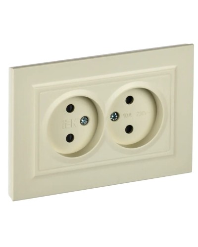 Розетка 2-местная без з/к РСш12-2-БрКр бежевый BRITE (BR-R23-10-K10-F). Розетка без заземления с защитными шторками в сборе. IEK в Йошкар-Оле