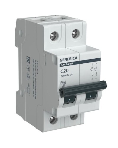 GENERICA ВА47-29М 2P C 20А 4,5кА (MVA21-2-020-C-G). Автоматический выключатель. IEK в Йошкар-Оле