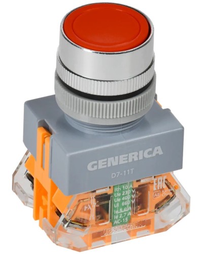 Кнопка D7-11T d=22мм красная GENERICA (BBT50-11T-3-21-K04-G). Кнопка управления с фиксацией. IEK в Йошкар-Оле