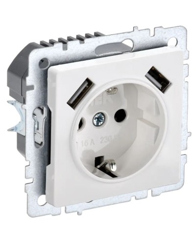Розетка с з/к с USB A+A 3,1А РЮш10-2-БрБ белый BRITE (BR-R14-16-U21-D31-K01). Розетка с заземлением с защитными шторками, 3,1А. IEK в Йошкар-Оле