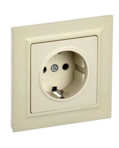 Розетка с з/к РСР14-1-0-БрКр бежевый BRITE (BR-R14-16-K10-F). Розетка с заземлением с защитными шторками в сборе. IEK в Йошкар-Оле