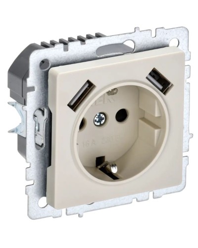Розетка с з/к с USB A+A 3,1А РЮш10-2-БрКр бежевый BRITE (BR-R14-16-U21-D31-K10). Розетка с заземлением с защитными шторками, 3,1А. IEK в Йошкар-Оле