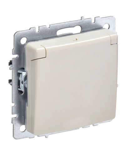 Розетка с з/к РСбш10-3-БрКр бежевый BRITE (BR-R16-16-K10). Розетка с заземлением с защитными шторками и крышкой. IEK в Йошкар-Оле