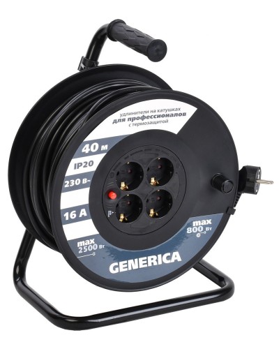 УК40 4 места 2P+PE, 40м GENERICA (WKP20-16-04-40-G). Удлинитель на катушке с термозащитой, 3х1,5кв.мм. IEK в Йошкар-Оле