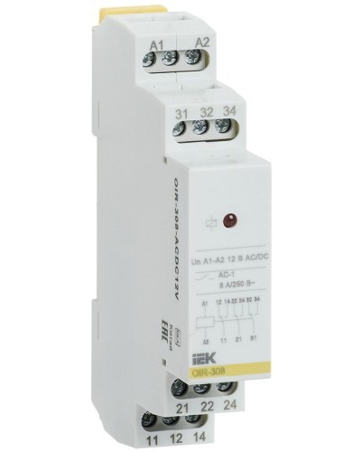 Реле промежуточное модульное OIR 3 контакта 8А 12В AC/DC (OIR-308-ACDC12V). Реле промежуточное модульное. IEK в Йошкар-Оле