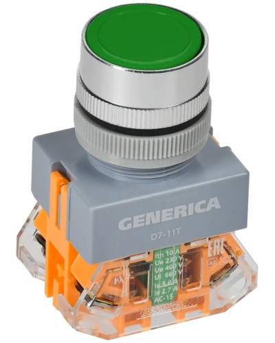 Кнопка D7-11T d=22мм зеленая GENERICA (BBT50-11T-3-21-K06-G). Кнопка управления с фиксацией. IEK в Йошкар-Оле