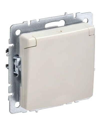 Розетка с з/к РСбш10-3-44-БрКр бежевый BRITE (BR-R16-16-44-K10). Розетка с заземлением с защитными шторками и крышкой. IEK в Йошкар-Оле