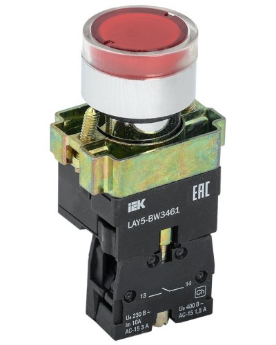 Кнопка LAY5-BW3461 с подсветкой красный 1з (BBT50-BW-K04). Кнопка с подсветкой. IEK в Йошкар-Оле
