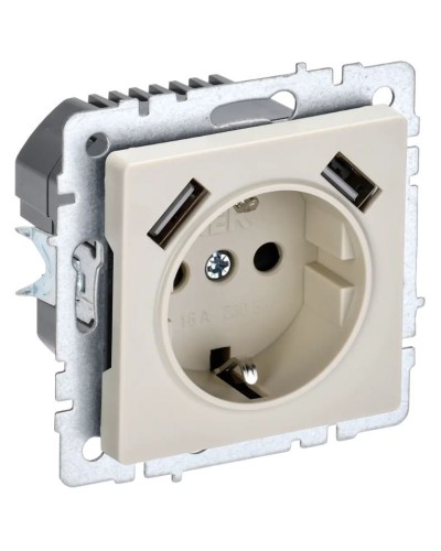 Розетка с з/к с USB A+A 2,1А РЮш10-1-БрКр бежевый BRITE (BR-R14-16-U21-D21-K10). Розетка с заземлением с защитными шторками, 2,1А. IEK в Йошкар-Оле
