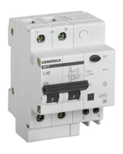 GENERICA АД12 2Р 40А 30мА (MAD15-2-040-C-030). Автоматический выключатель дифференциального тока. IEK в Йошкар-Оле