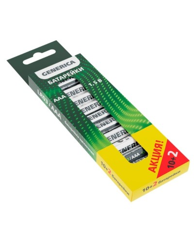 Батарейка Alkaline LR03/AAA GENERICA (12 шт) ПРОМО (ABT-LR03-ST-B12-G). Батарейка щелочная. IEK в Йошкар-Оле