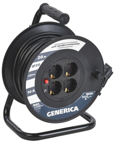 УК20 4 места 2P+PE, 20м GENERICA (WKP10-10-04-20-G). Удлинитель на катушке с термозащитой, 3х1,0кв.мм. IEK в Йошкар-Оле