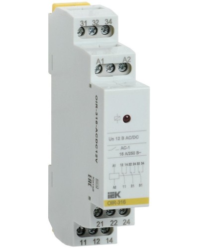 Реле промежуточное модульное OIR 3 контакта 16А 12В AC/DC (OIR-316-ACDC12V). Реле промежуточное модульное. IEK в Йошкар-Оле