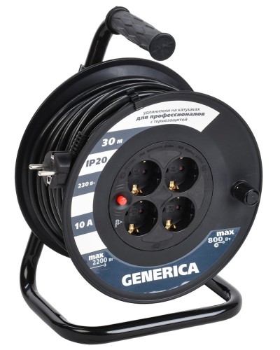 УК30 4 места 2P+PE, 30м GENERICA (WKP10-10-04-30-G). Удлинитель на катушке с термозащитой, 3х1,0кв.мм. IEK в Йошкар-Оле