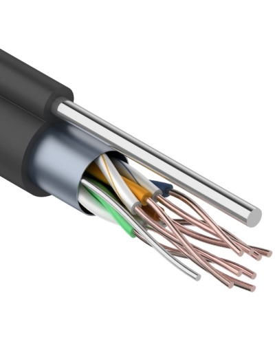 F/UTP, CAT 5e, PE, 4PR, 24AWG, OUTDOOR, SOLID, черный, с тросом, 305м, REXANT (01-0144). Кабель «витая пара» (LAN) для структурированных систем связи. Rexant в Йошкар-Оле