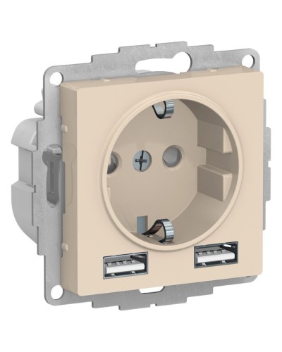 AtlasDesign розетка 1-местная с 2 USB A+A, скрытой установки, механизм, бежевый (ATN000230). Розетка с USB. Systeme Electric в Йошкар-Оле