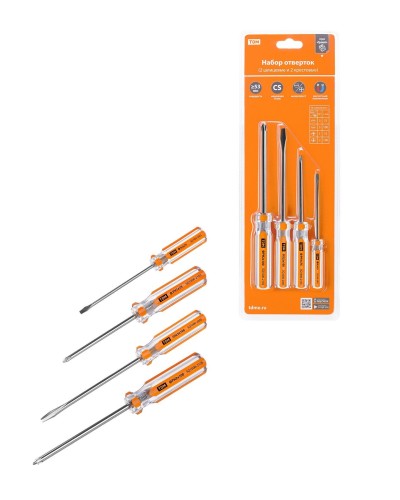 Набор отверток 4шт.: SL3x75, SL5х100, PH1х75, PH2х100, блистер, CS Гранит TDM (SQ1013-0101). Набор отверток. TDM ЕLECTRIC в Йошкар-Оле