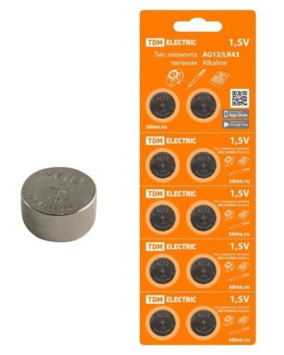 AG12/LR43 Alkaline 1,5V BP-10 TDM (SQ1702-0046). Элемент питания. TDM ЕLECTRIC в Йошкар-Оле