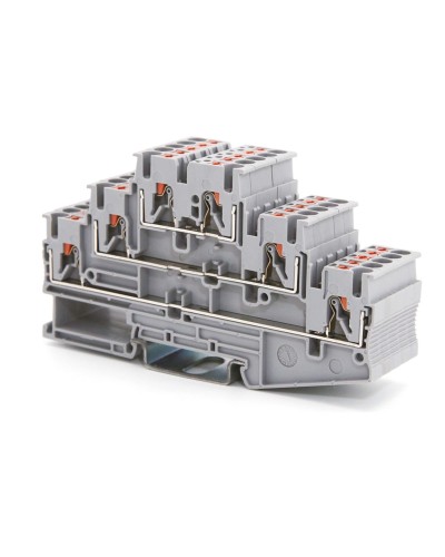 Клемма трехуровневая, зажим push-in, 2.5 кв.мм, серая (VPR-2.5-3L-GY). Клемма проходная, 6 точки подключения. ДКС в Йошкар-Оле