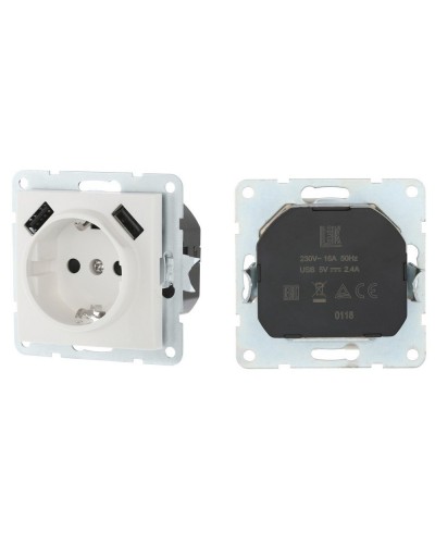 Розетка с з/к + 2xUSB разъема, 2А, белый LK60 (868004-1). Розетка. Экопласт в Йошкар-Оле