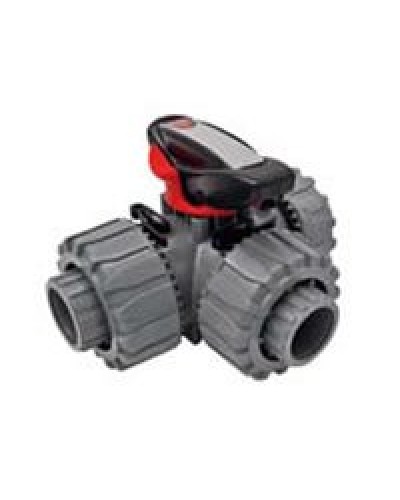 Ecoplast Кран шаровой трехходовой ПВХ D25 (уплотнение TPV, остальное EPDM) с муфтовым окончанием (49448). Кран шаровой, с муфтовым окончанием. Экопласт в Йошкар-Оле